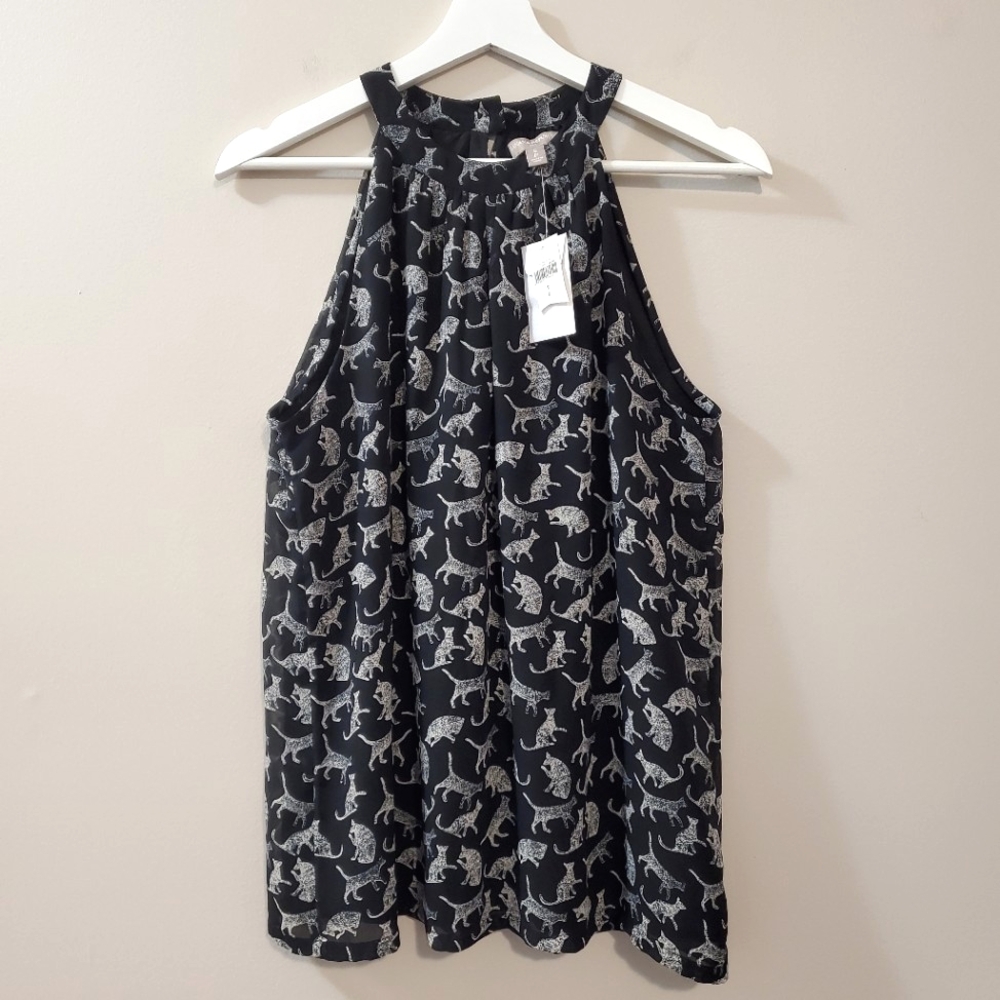 Banana Republic - Black and White Cat Print Women's Top - Size S  (NWT)
